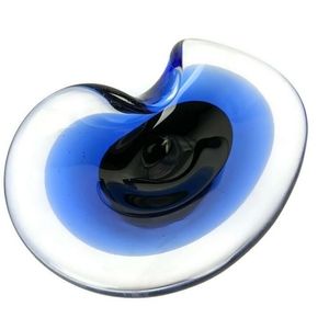 Vintage hand blown murano glass dish blue